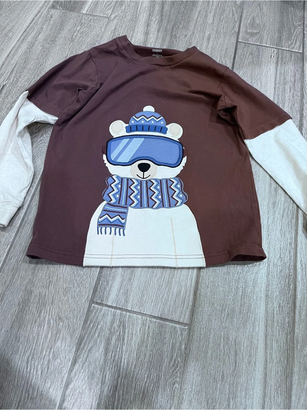 Gymboree Brown and Cream Polar Bear Ski Graphic Long-Sleeve Tee
